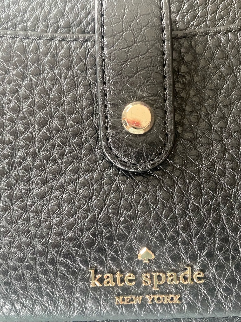 kate spade Black Pebbled Leather Wristlet with Gold Logo Accent